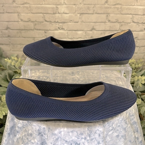 Navy Blue Round Toe Ribbed Stretch Knit Flex Comfort Flats - WMS 8M💙Like New💙 - Picture 4 of 10